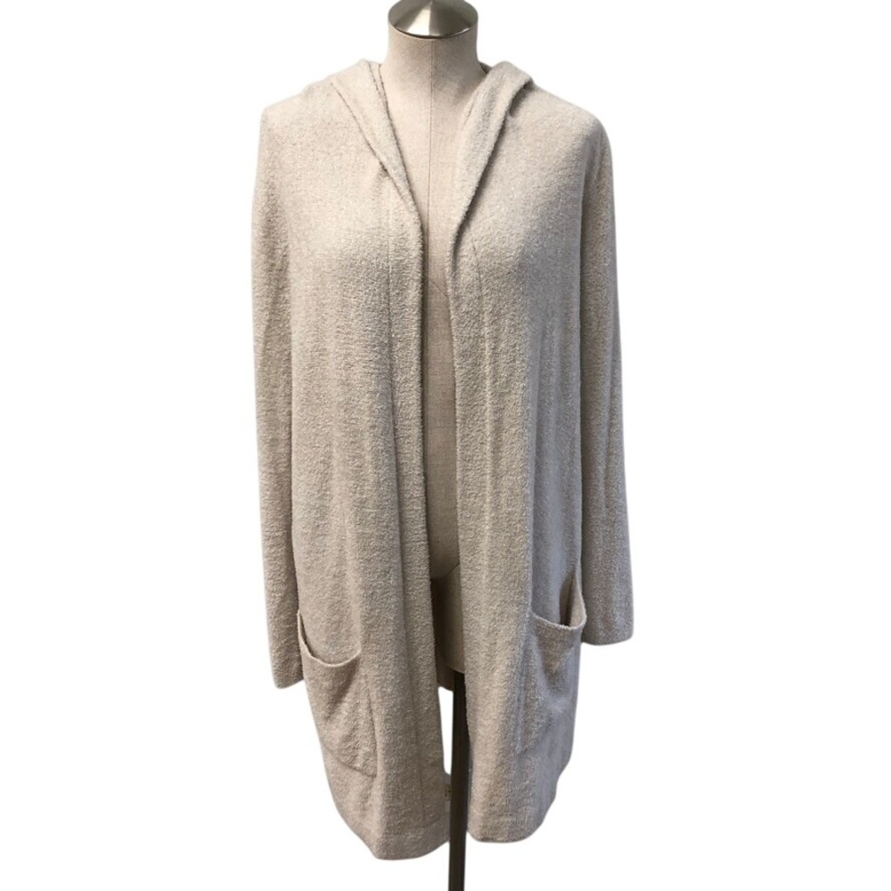 Barefoot Dreams Cardigan‎ Womens M Cream CozyChic Lite Hooded Open Front Comfort
